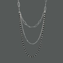 Triple Layered Sterling & Black Spinel Necklace